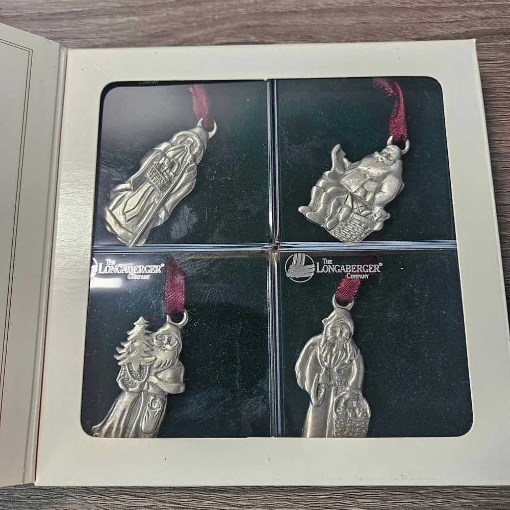 Longaberger Commemorative Santa Collection Pewter Ornaments Set 1990-1993 Boxed